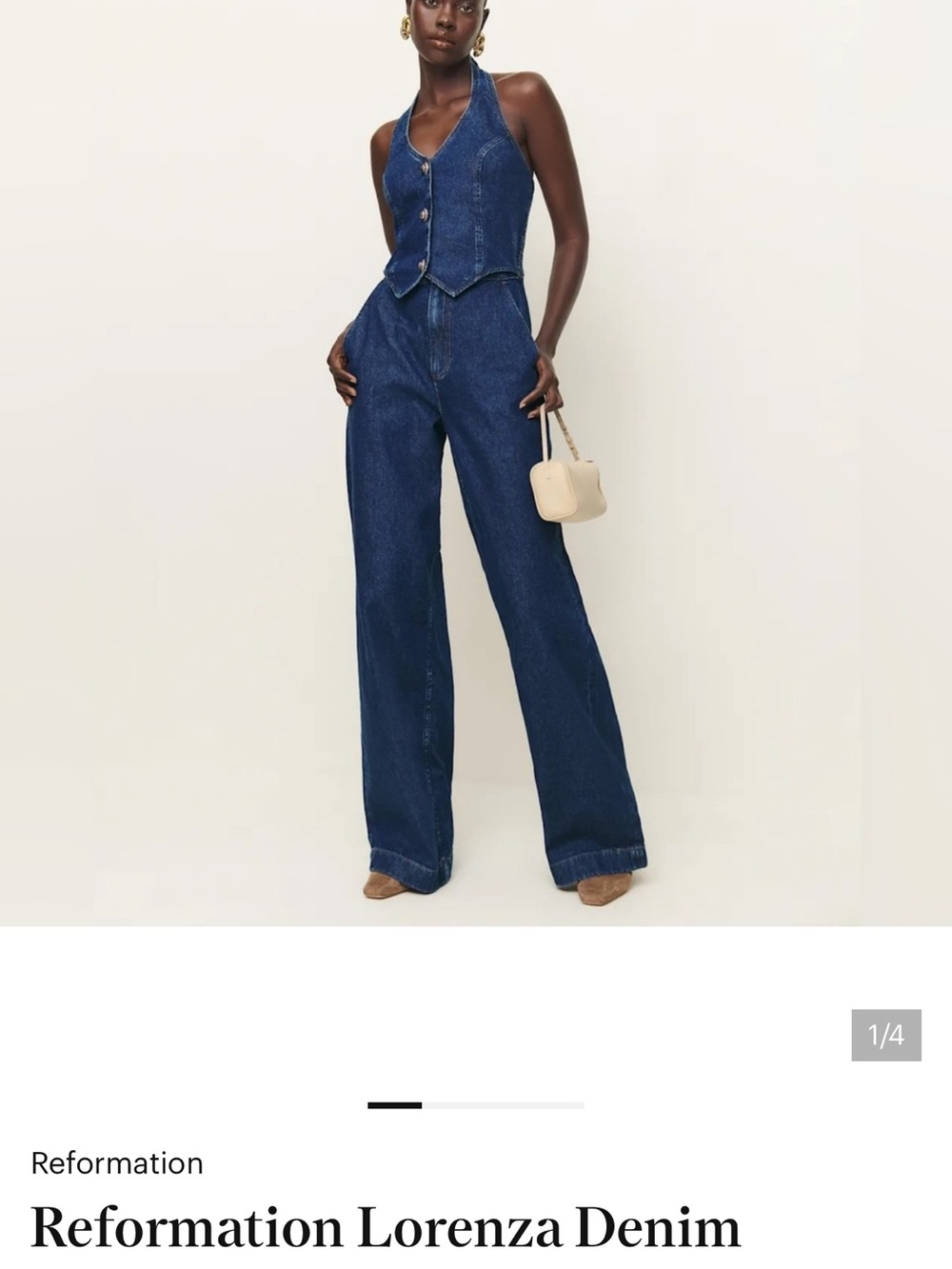 Reformation Lorenza Wide-Leg Denim Jumpsuit in Dark Blue